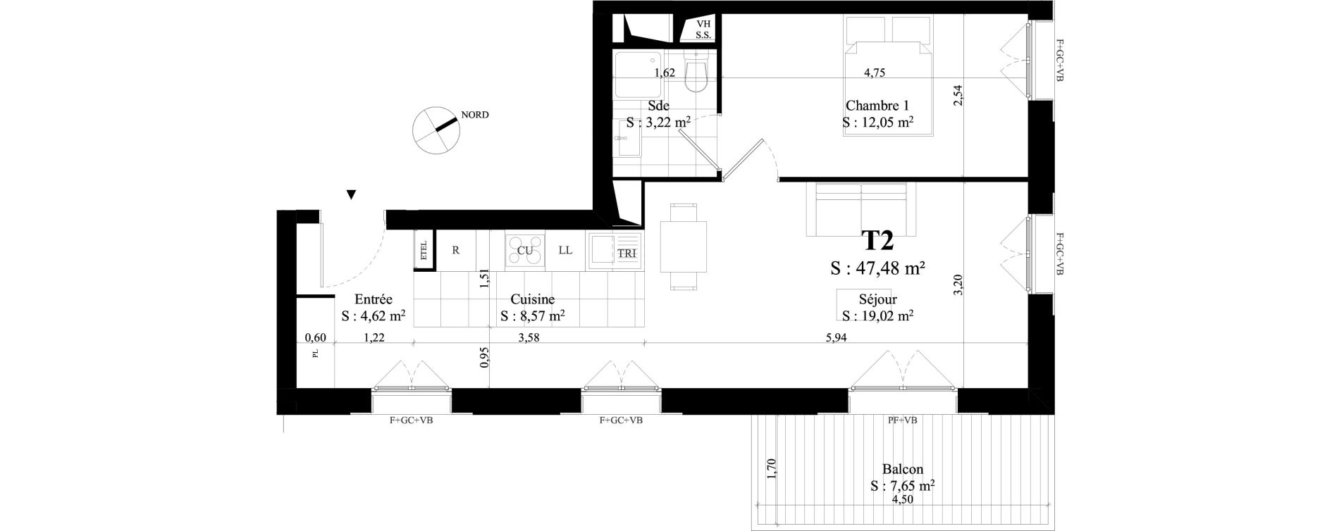 Appartement T2 de 47,48 m2 &agrave; Rungis Montjean