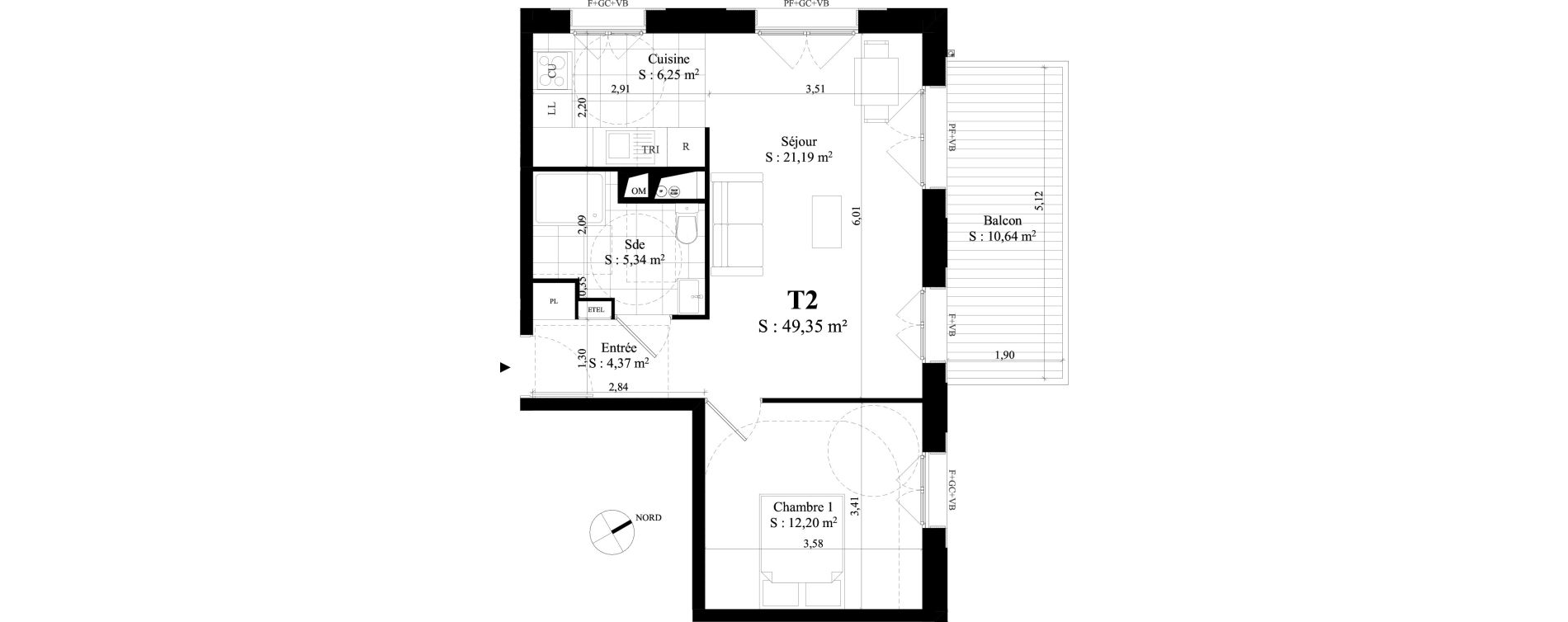 Appartement T2 de 49,35 m2 &agrave; Rungis Montjean