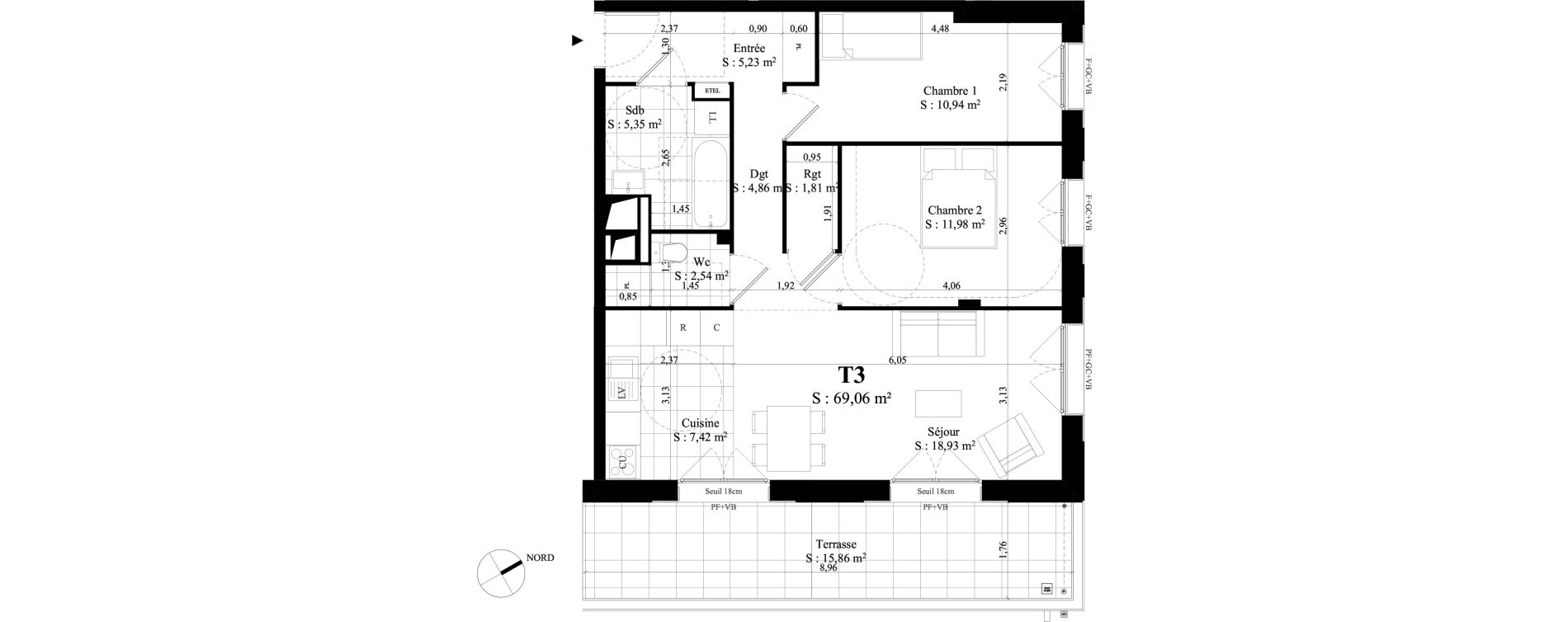 Appartement T3 de 69,06 m2 &agrave; Rungis Montjean