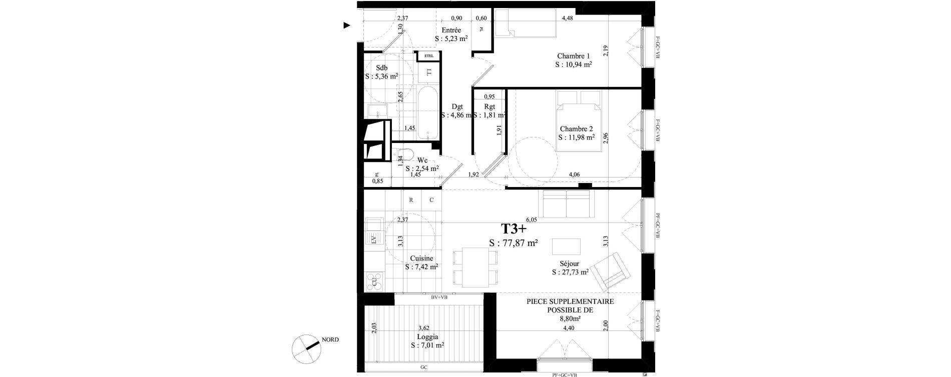 Appartement T3 de 77,87 m2 &agrave; Rungis Montjean