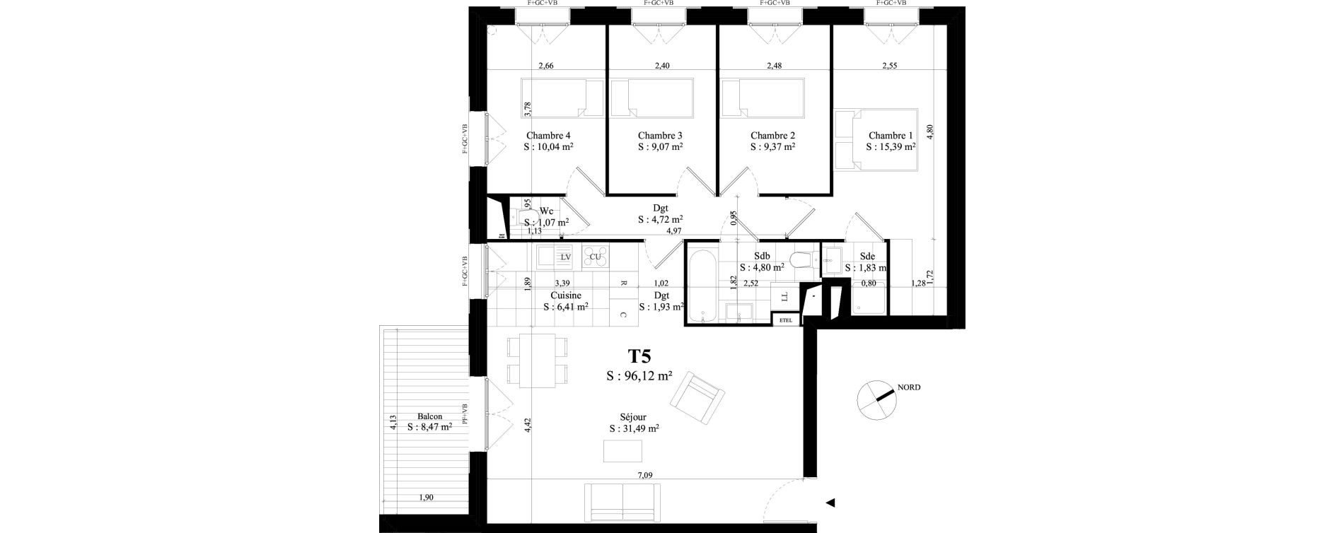 Appartement T5 de 96,12 m2 &agrave; Rungis Montjean