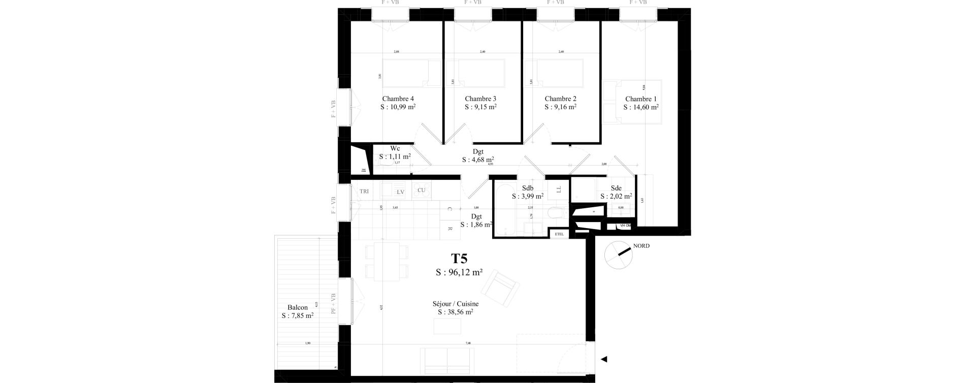 Appartement T5 de 96,12 m2 &agrave; Rungis Montjean