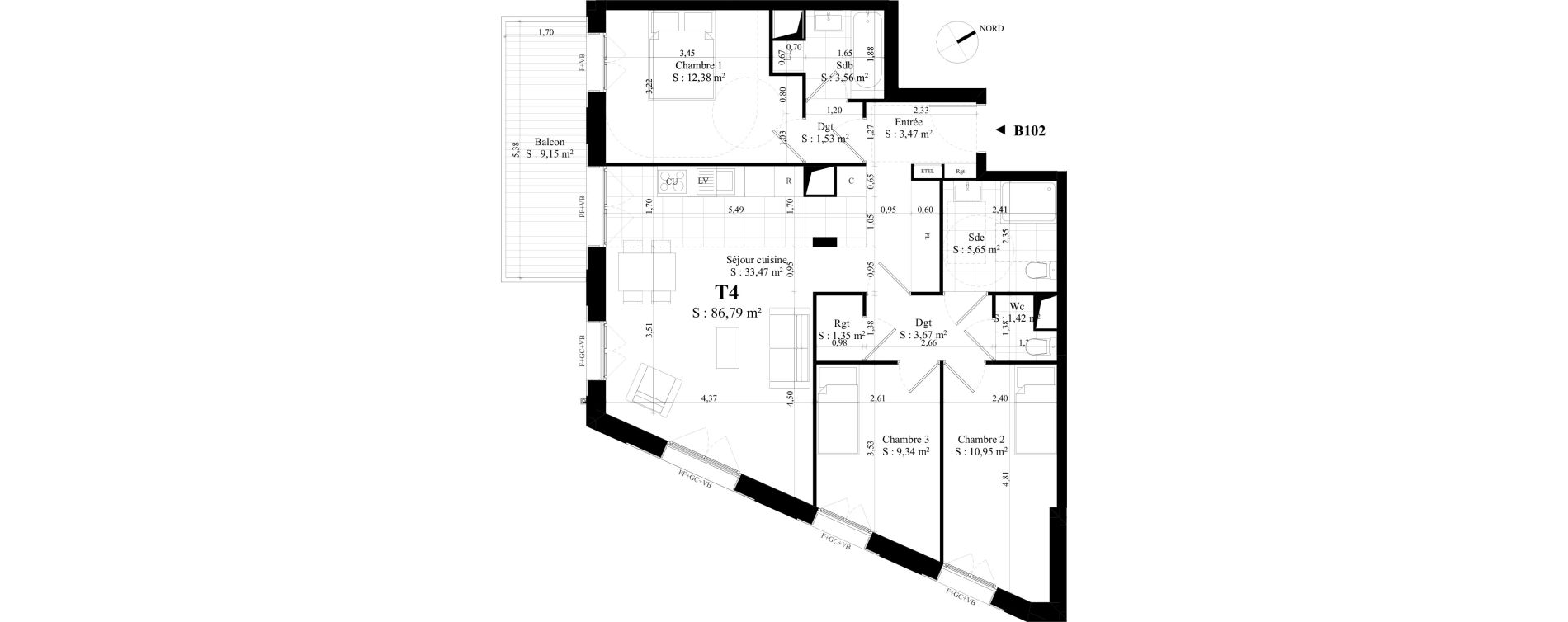 Appartement T4 de 86,79 m2 &agrave; Rungis Montjean
