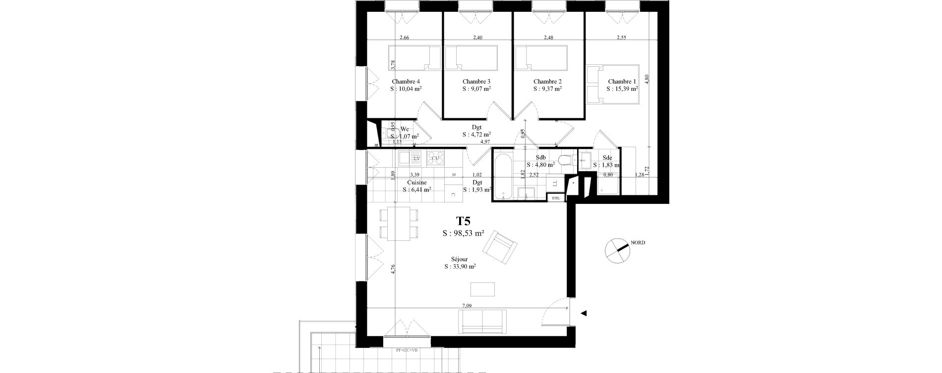 Appartement T5 de 98,53 m2 &agrave; Rungis Montjean