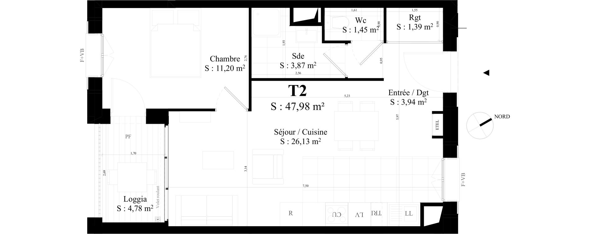 Appartement T2 de 47,98 m2 &agrave; Rungis Montjean