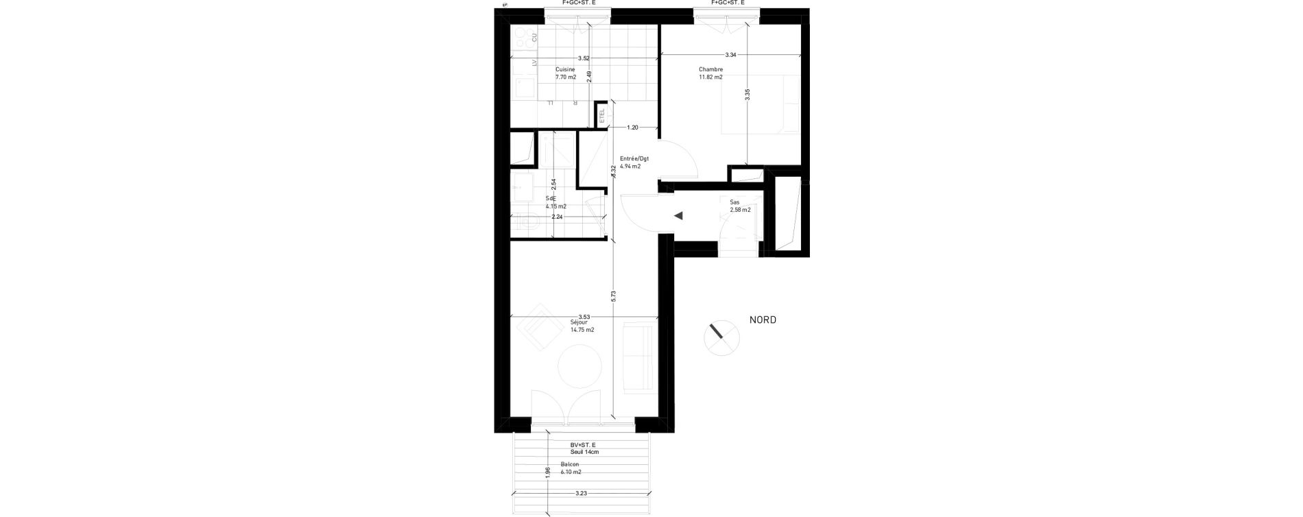 Appartement T2 de 43,36 m2 &agrave; Rungis Montjean