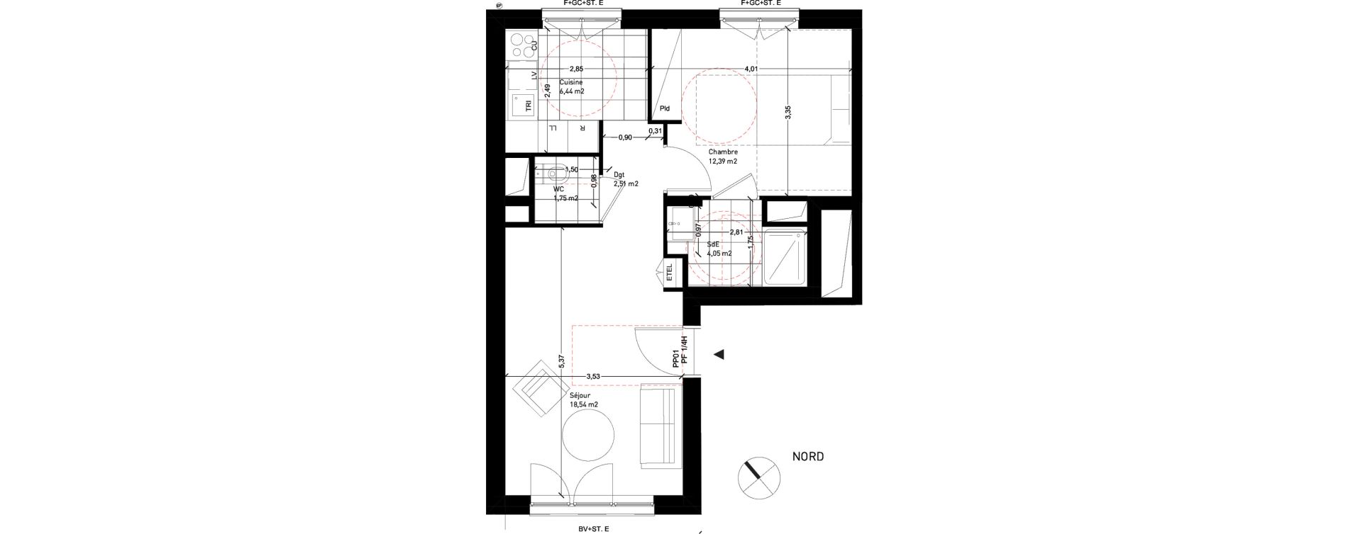 Appartement T2 de 45,68 m2 &agrave; Rungis Montjean