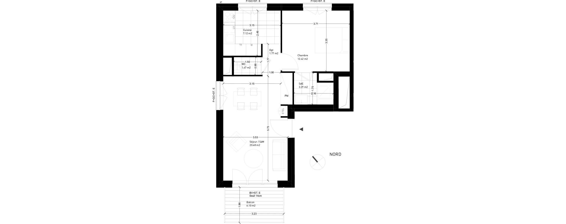 Appartement T2 de 46,55 m2 &agrave; Rungis Montjean