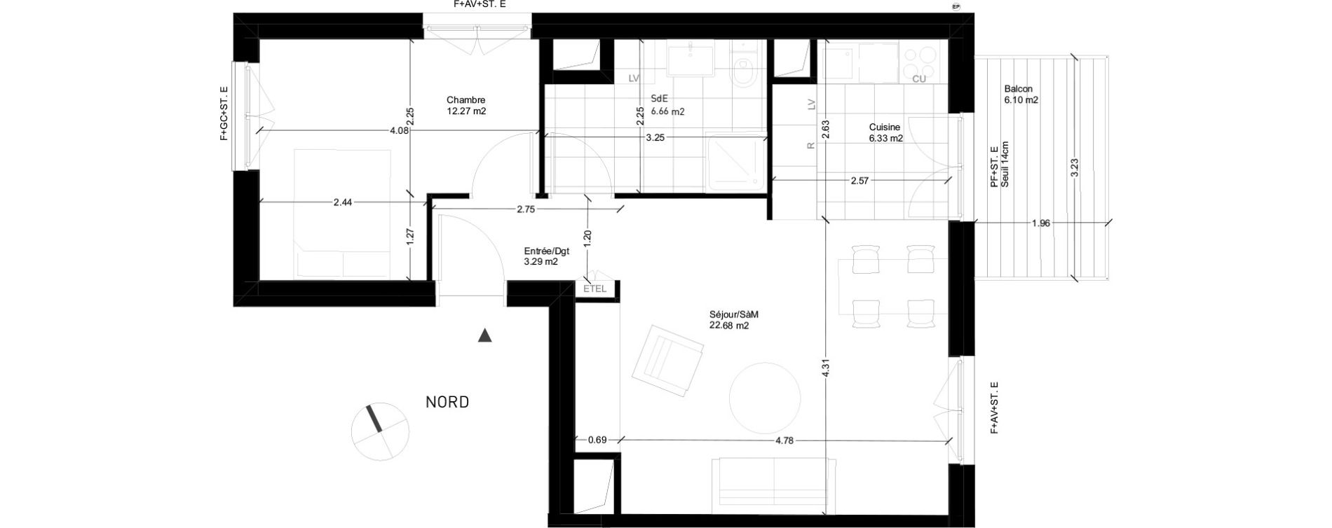 Appartement T2 de 51,23 m2 &agrave; Rungis Montjean
