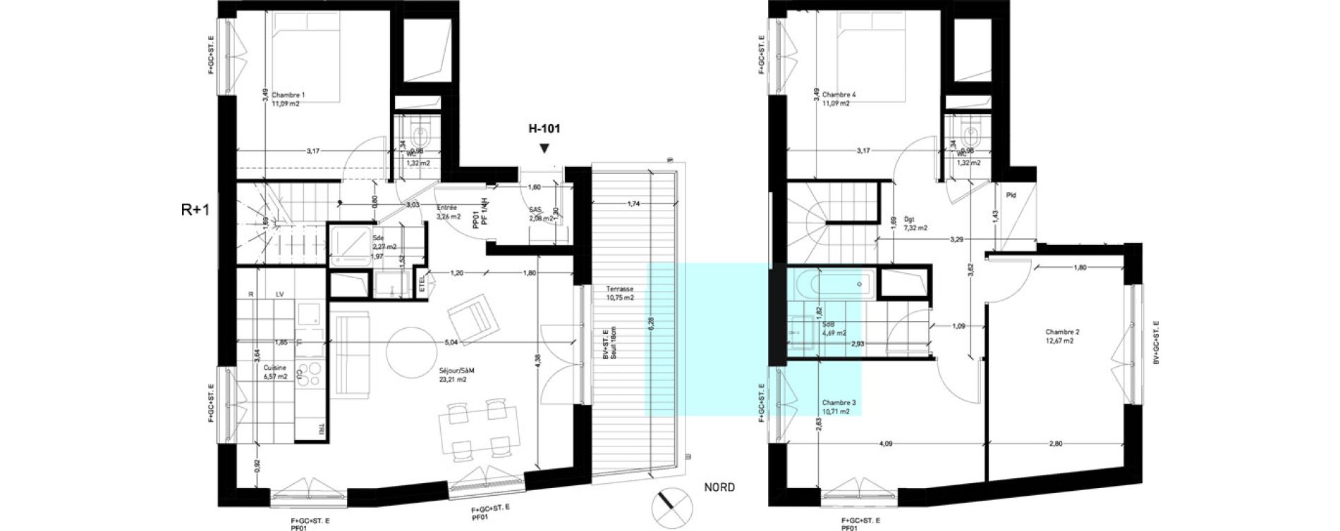 Duplex T5 de 94,20 m2 &agrave; Rungis Montjean