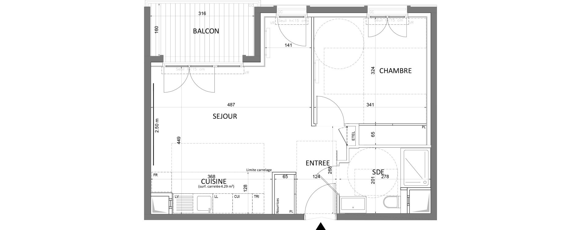 Appartement T2 de 42,85 m2 &agrave; Saint-Maur-Des-Foss&eacute;s Adamville