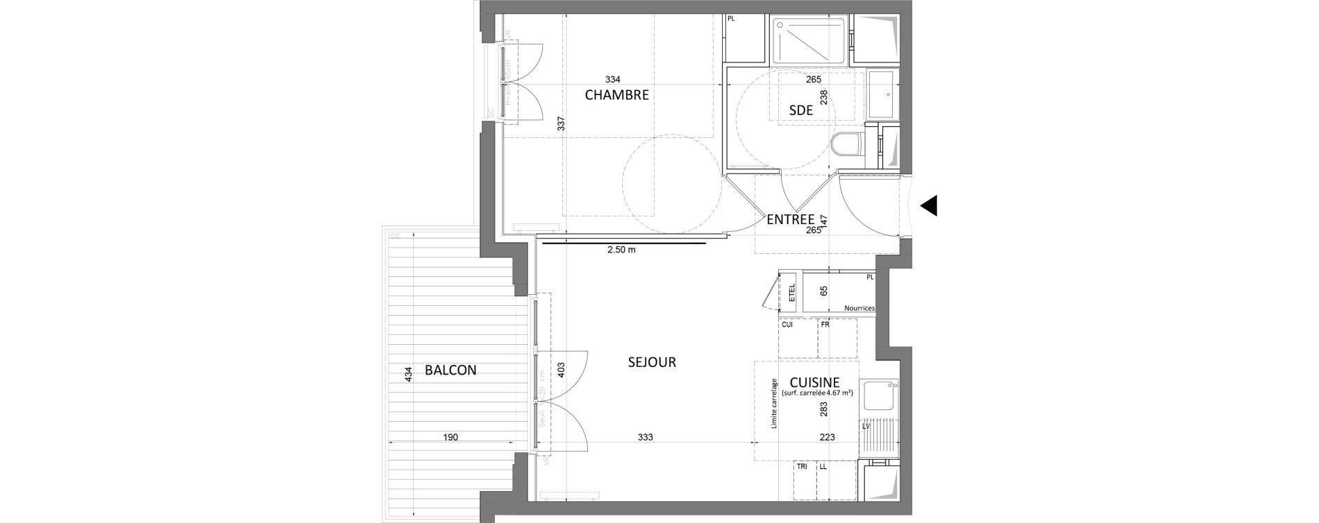 Appartement T2 de 40,16 m2 &agrave; Saint-Maur-Des-Foss&eacute;s Adamville