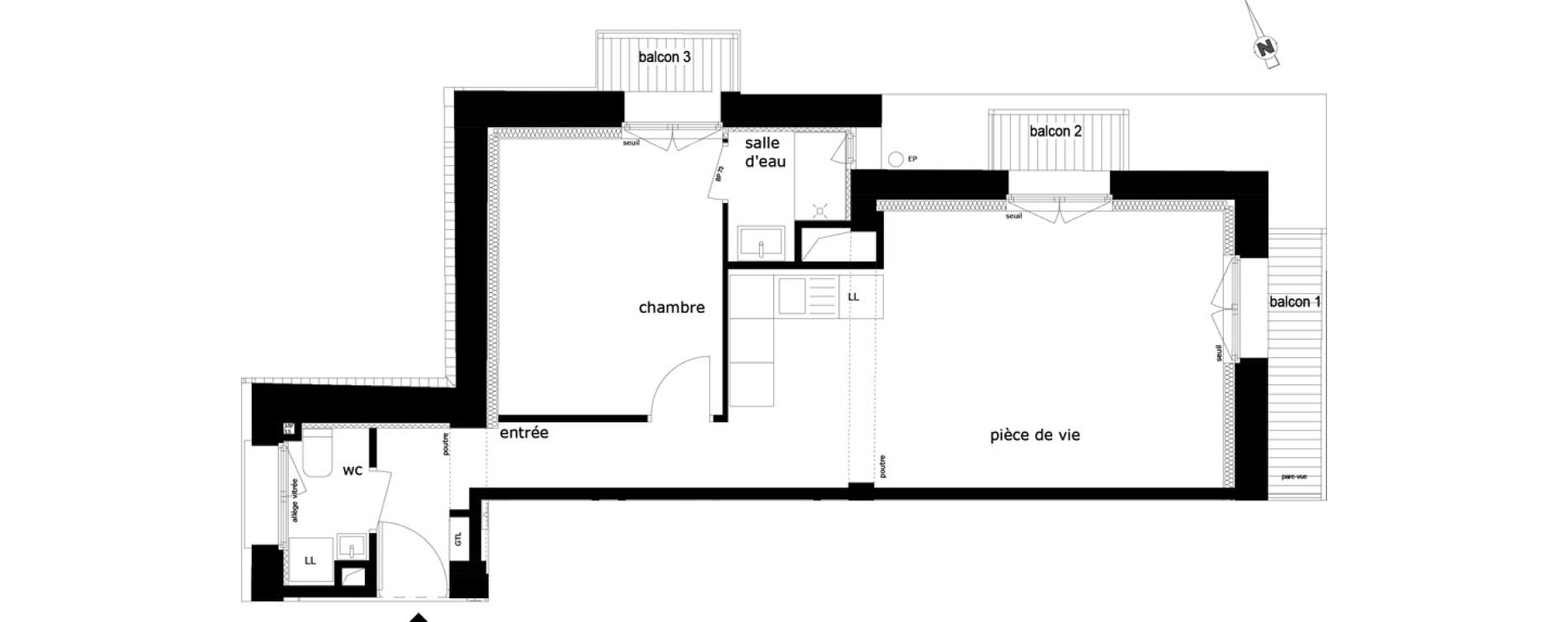 Appartement T2 de 47,13 m2 &agrave; Saint-Maur-Des-Foss&eacute;s La varenne saint hilaire