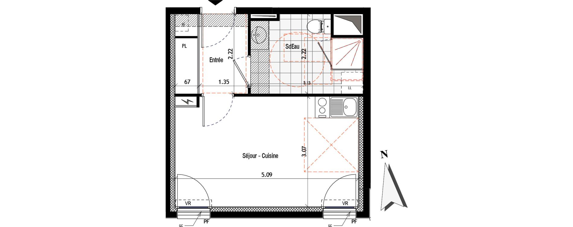 Appartement T1 de 26,10 m2 &agrave; Saint-Maur-Des-Foss&eacute;s La pie