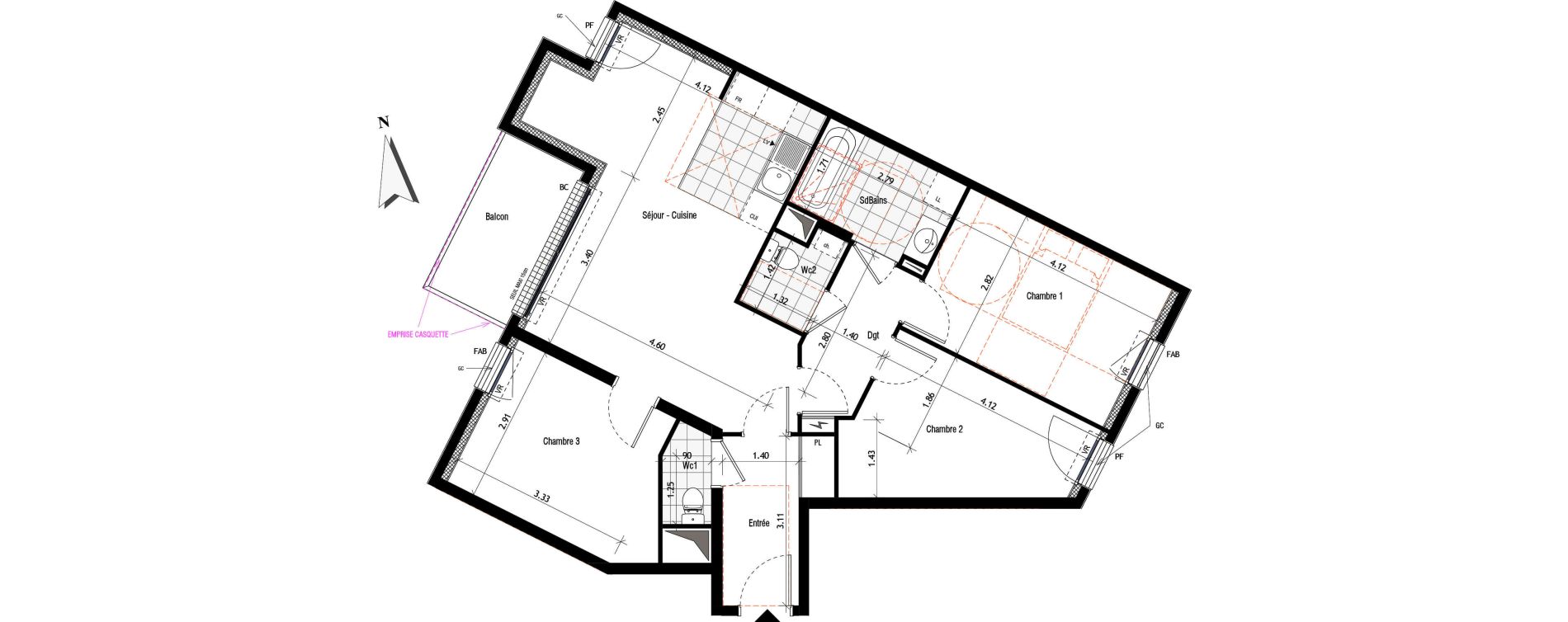 Appartement T4 de 75,42 m2 &agrave; Saint-Maur-Des-Foss&eacute;s La pie