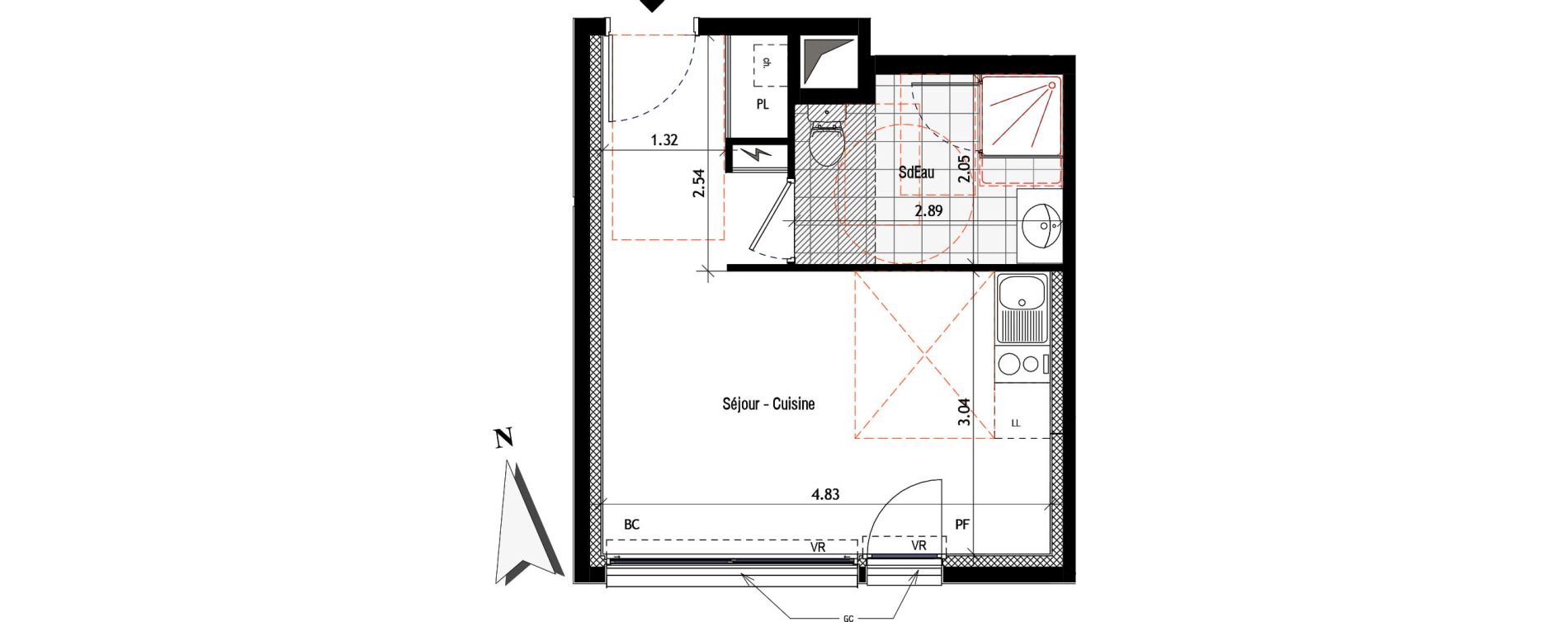 Appartement T1 de 25,04 m2 &agrave; Saint-Maur-Des-Foss&eacute;s La pie