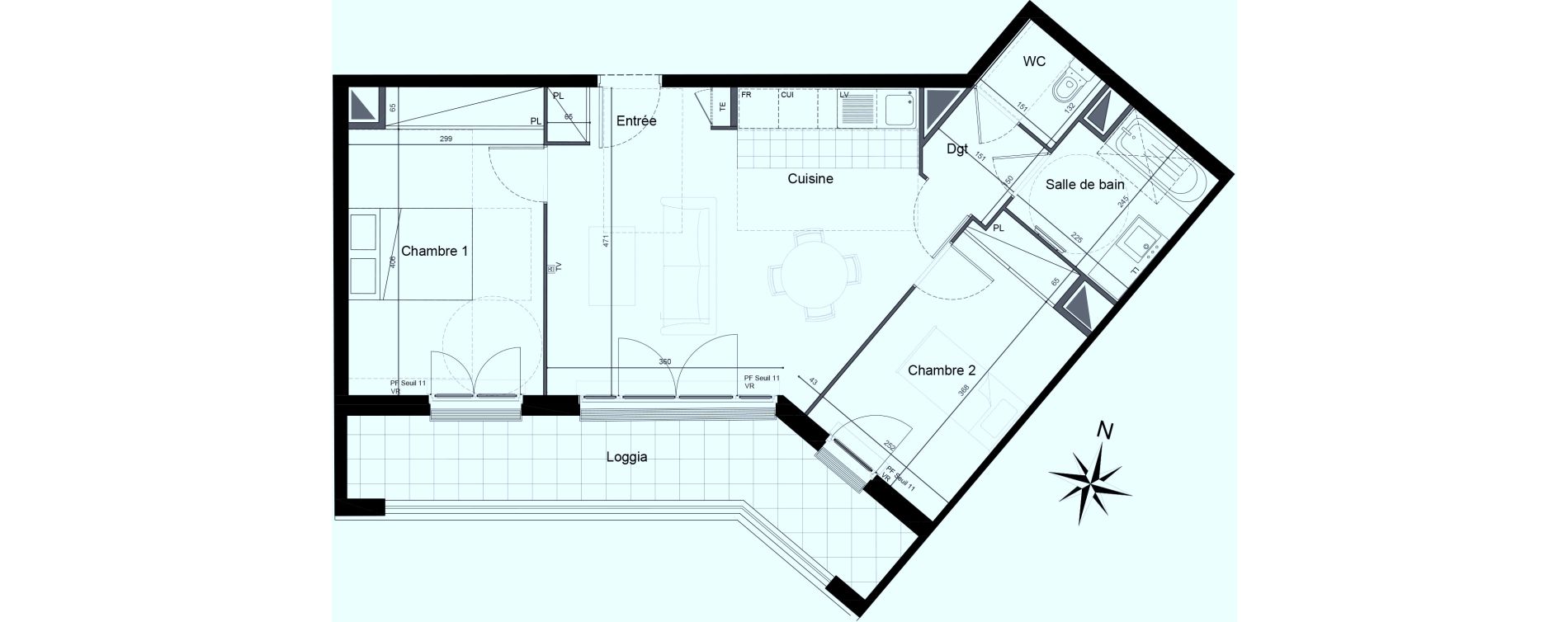 Appartement T3 de 59,24 m2 &agrave; Saint-Maur-Des-Foss&eacute;s Adamville