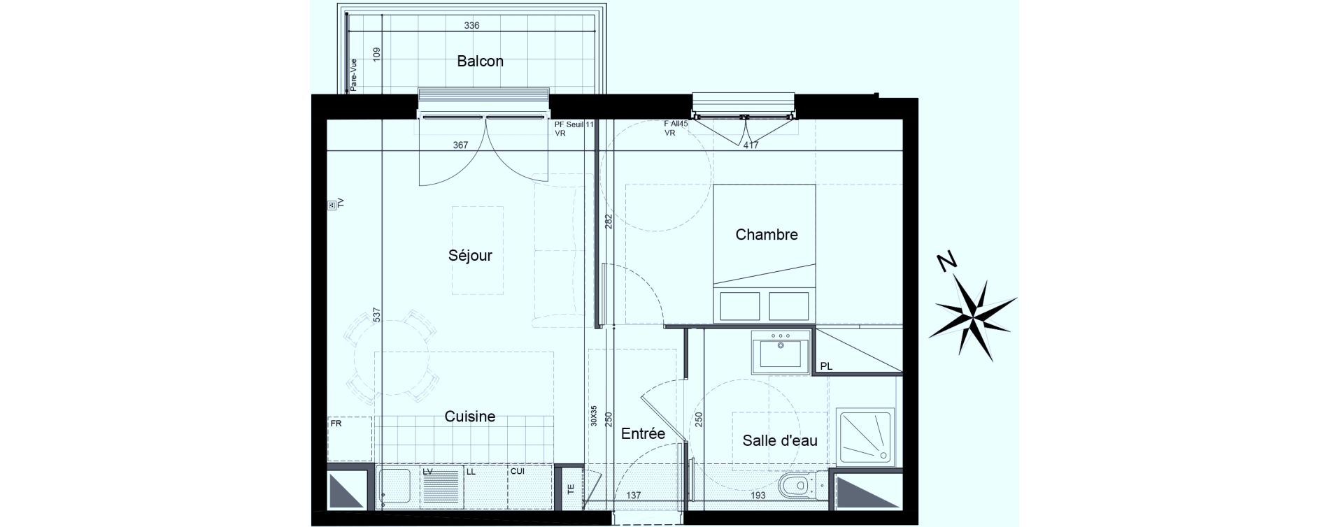 Appartement T2 de 40,58 m2 &agrave; Saint-Maur-Des-Foss&eacute;s Adamville