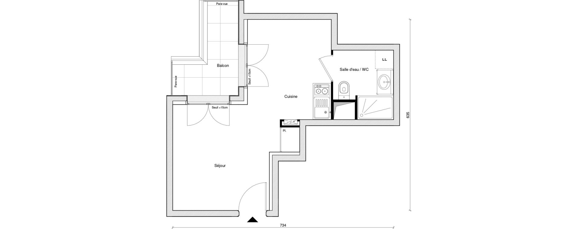 Appartement T1 de 25,28 m2 &agrave; Saint-Maur-Des-Foss&eacute;s Adamville