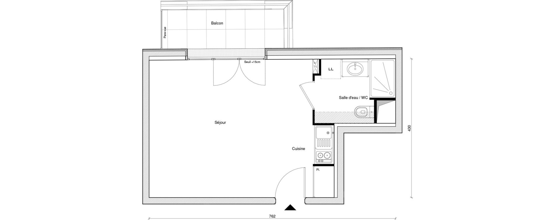 Appartement T1 de 27,44 m2 &agrave; Saint-Maur-Des-Foss&eacute;s Adamville