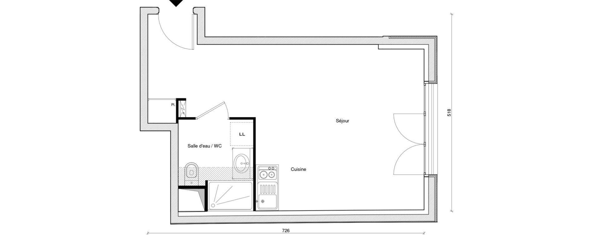 Appartement T1 de 29,91 m2 &agrave; Saint-Maur-Des-Foss&eacute;s Adamville