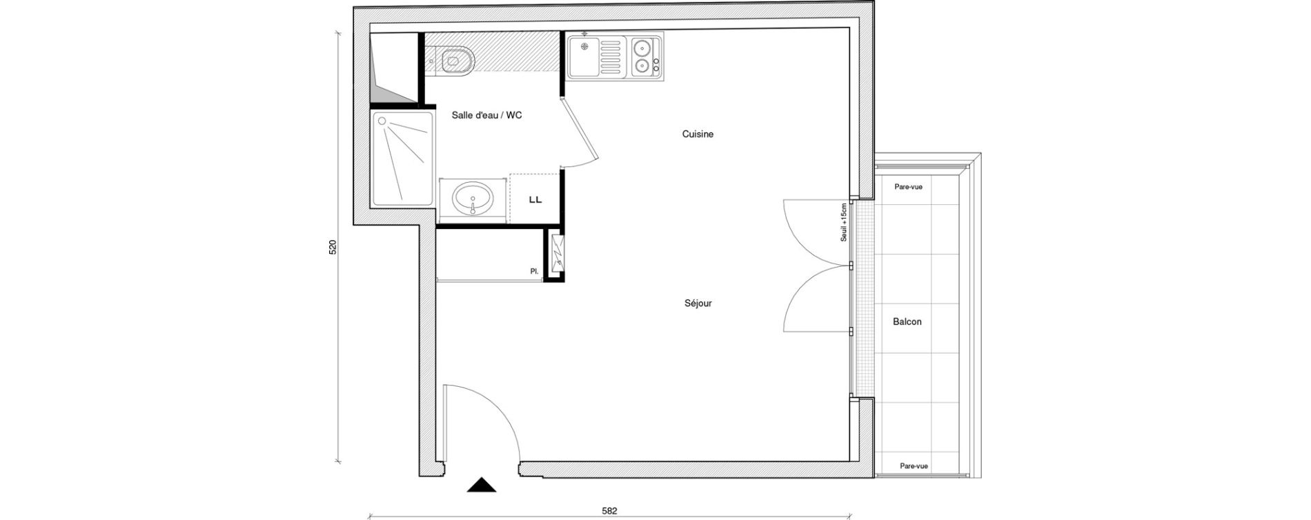 Appartement T1 de 27,05 m2 &agrave; Saint-Maur-Des-Foss&eacute;s Adamville