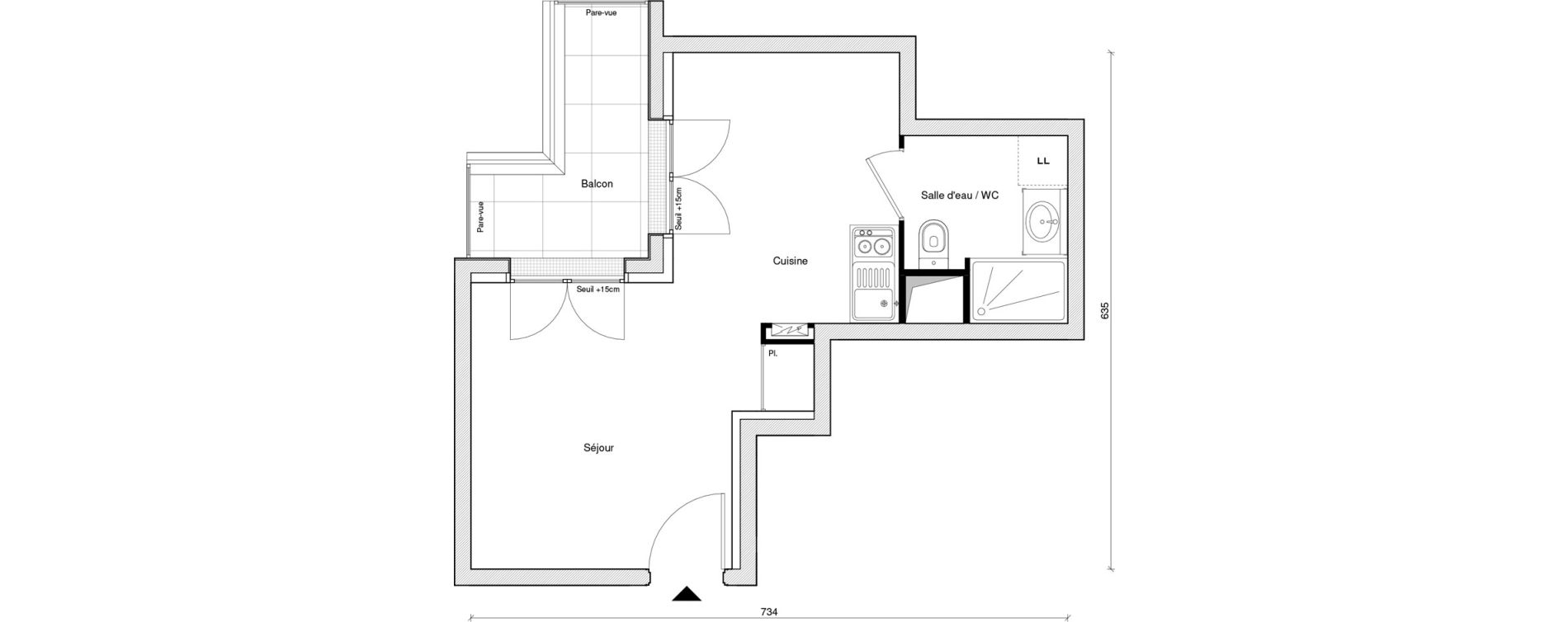 Appartement T1 de 25,28 m2 &agrave; Saint-Maur-Des-Foss&eacute;s Adamville