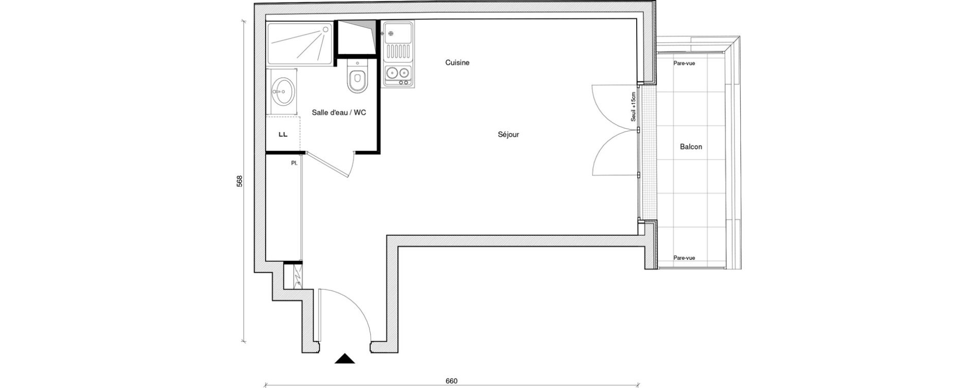 Appartement T1 de 27,39 m2 &agrave; Saint-Maur-Des-Foss&eacute;s Adamville