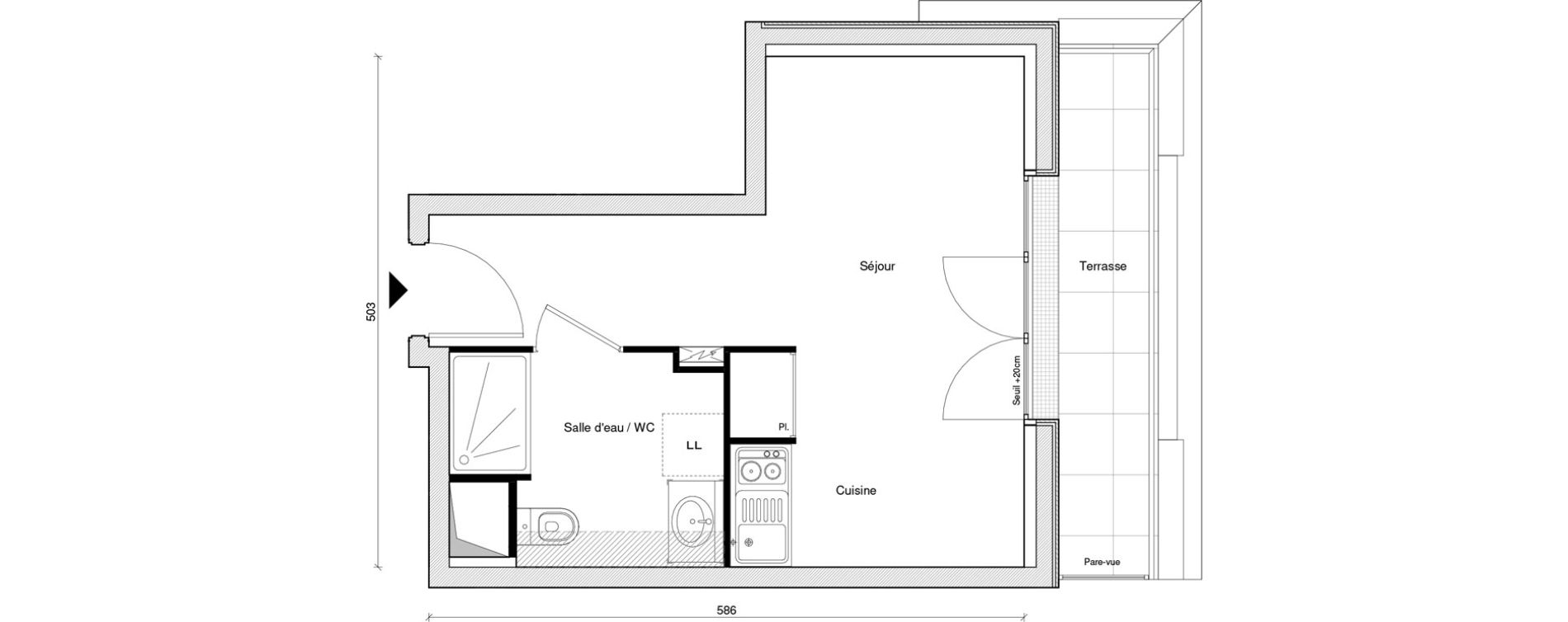 Appartement T1 de 22,87 m2 &agrave; Saint-Maur-Des-Foss&eacute;s Adamville