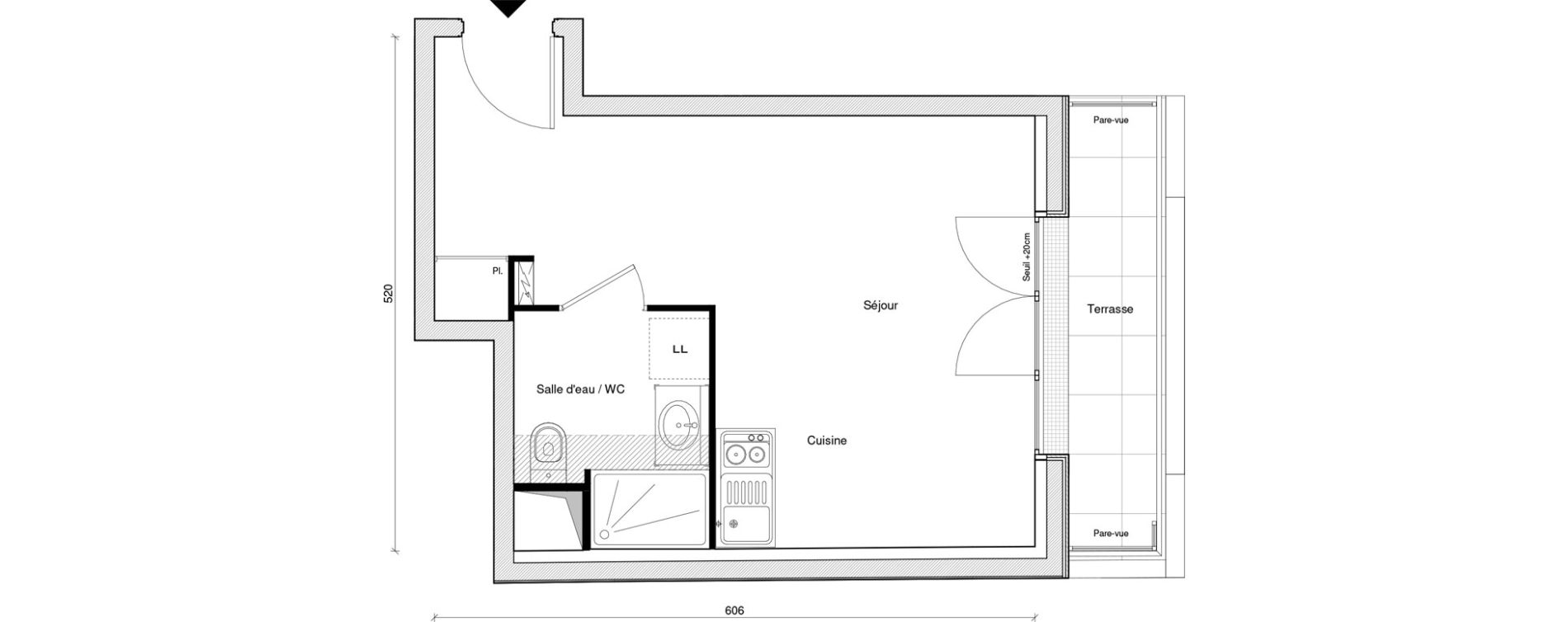 Appartement T1 de 24,83 m2 &agrave; Saint-Maur-Des-Foss&eacute;s Adamville