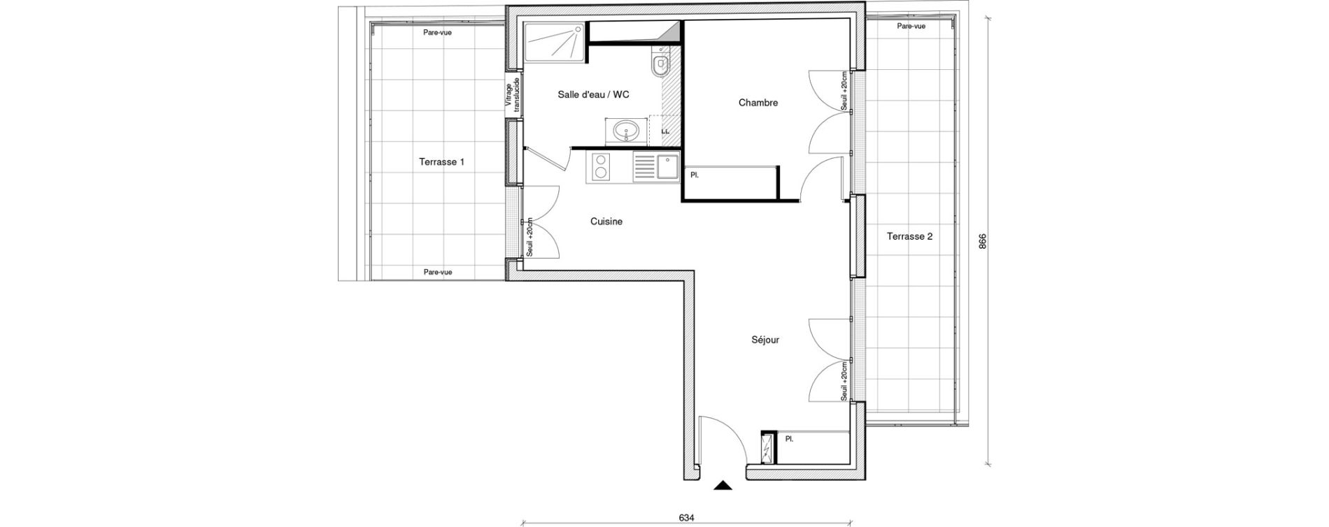 Appartement T2 de 40,53 m2 &agrave; Saint-Maur-Des-Foss&eacute;s Adamville