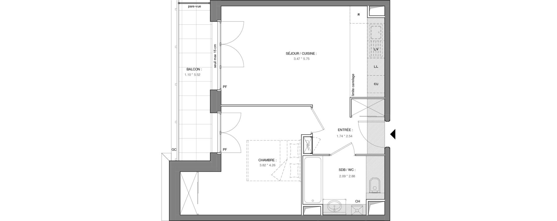 Appartement T2 de 42,69 m2 &agrave; Saint-Maur-Des-Foss&eacute;s La varenne saint hilaire