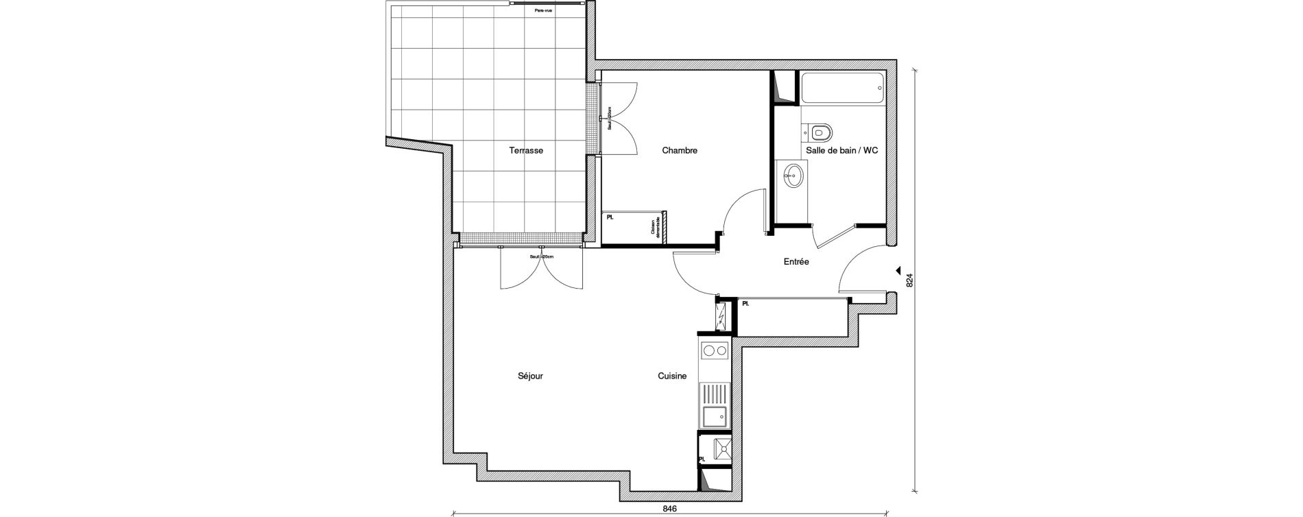 Appartement T2 de 46,40 m2 &agrave; Saint-Maur-Des-Foss&eacute;s Les muriers
