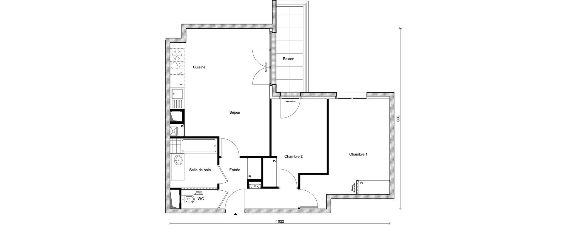 Appartement T3 de 61,93 m2 &agrave; Saint-Maur-Des-Foss&eacute;s Les muriers