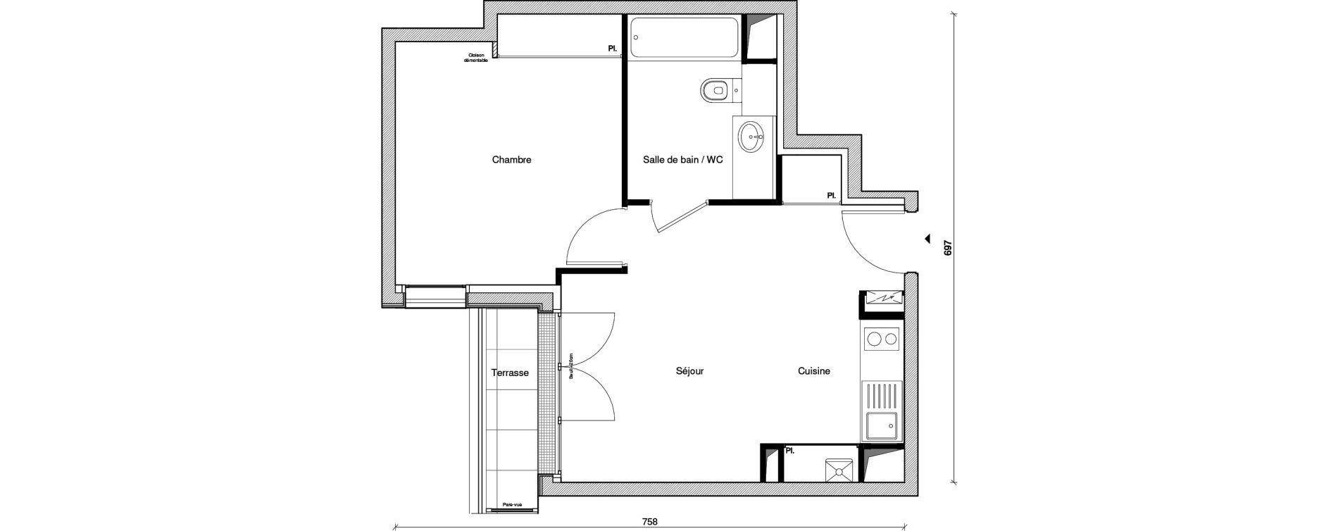 Appartement T2 de 38,43 m2 &agrave; Saint-Maur-Des-Foss&eacute;s Les muriers