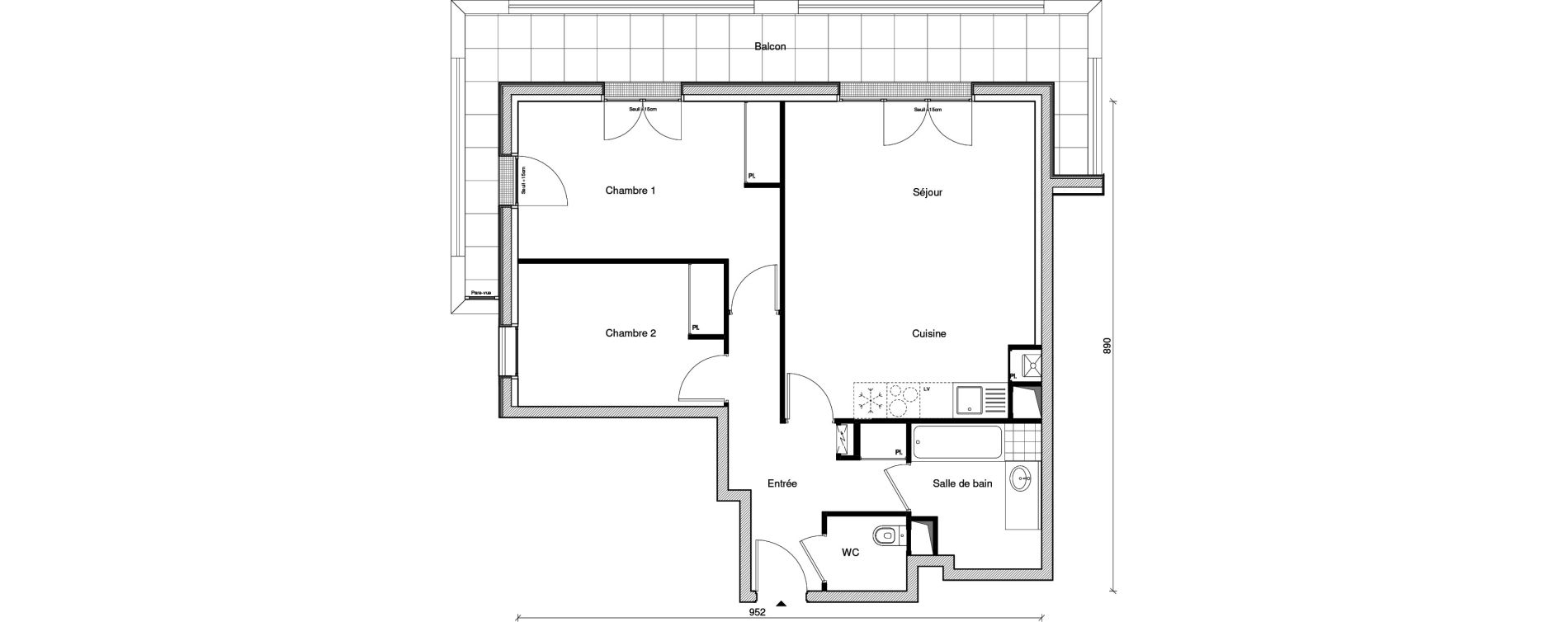 Appartement T3 de 66,62 m2 &agrave; Saint-Maur-Des-Foss&eacute;s Les muriers