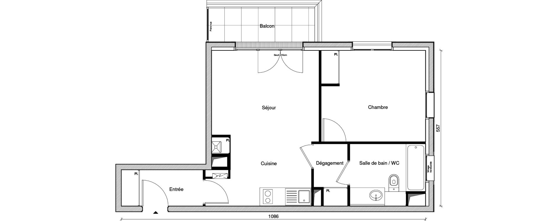 Appartement T2 de 44,47 m2 &agrave; Saint-Maur-Des-Foss&eacute;s Les muriers