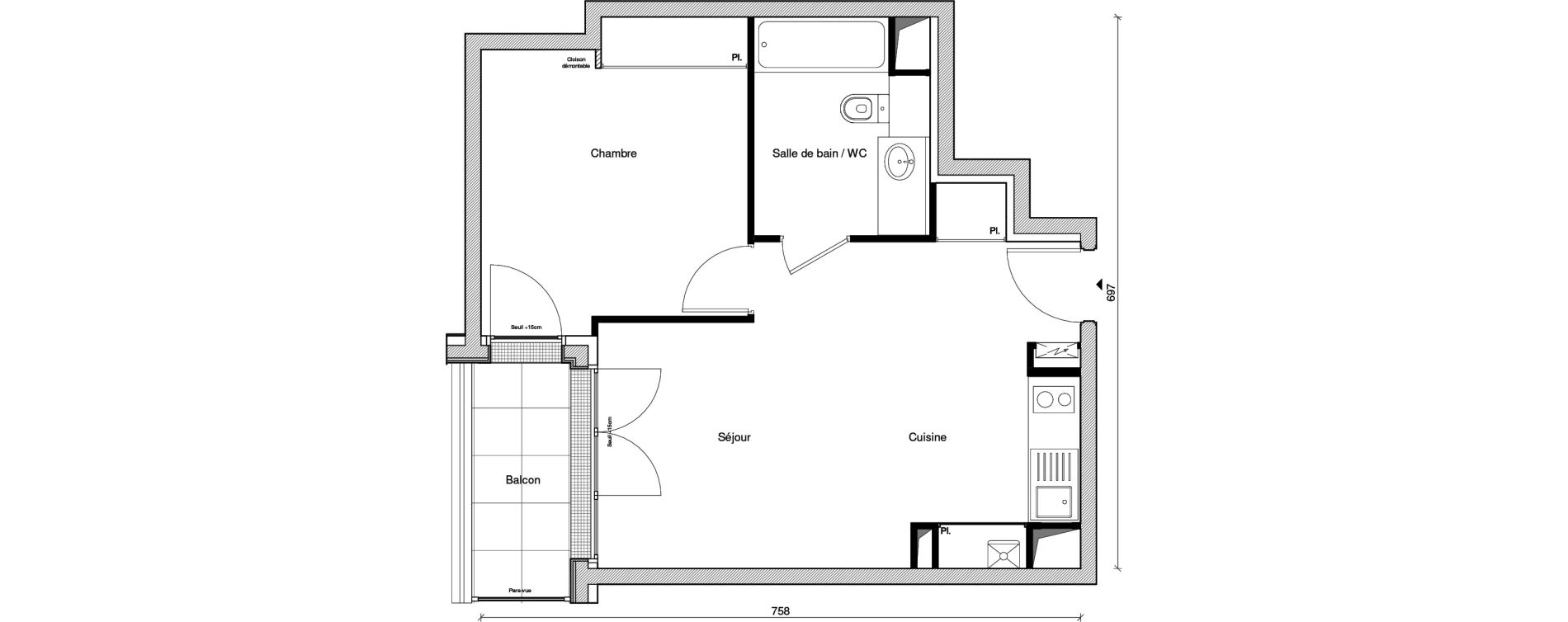 Appartement T2 de 41,30 m2 &agrave; Saint-Maur-Des-Foss&eacute;s Les muriers