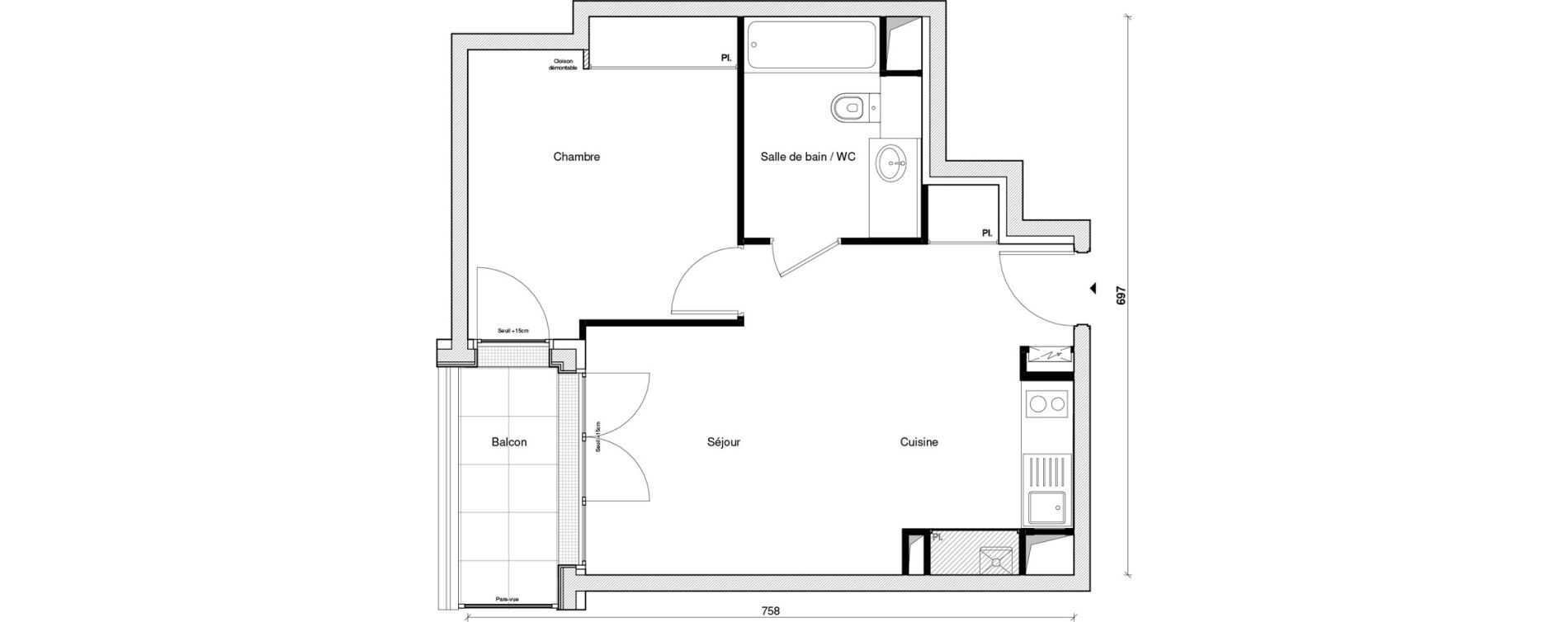 Appartement T2 de 41,30 m2 &agrave; Saint-Maur-Des-Foss&eacute;s Les muriers