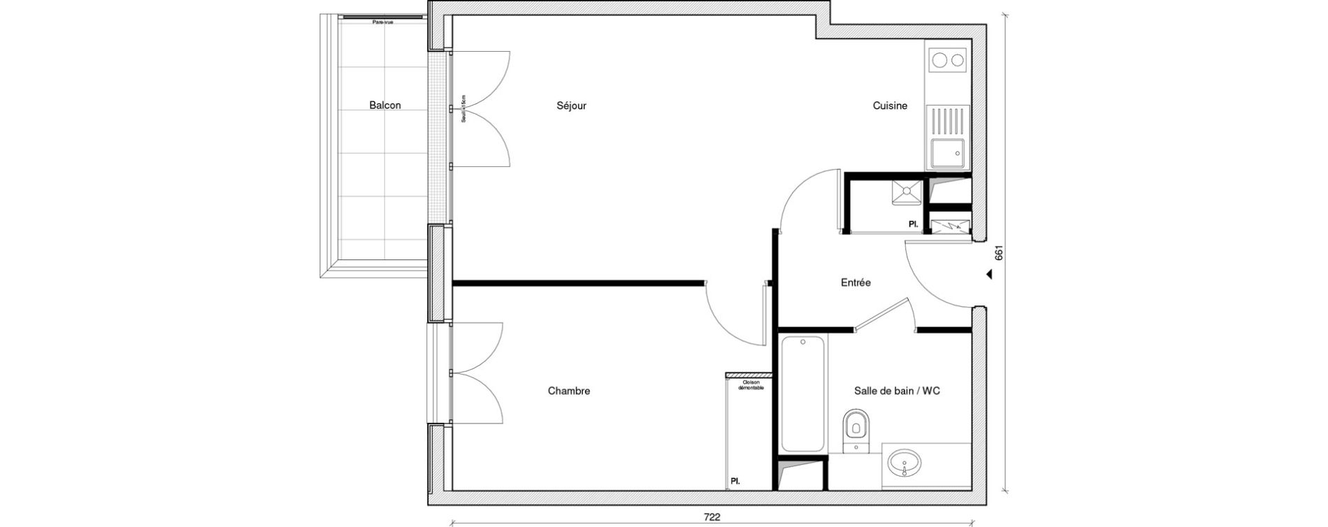 Appartement T2 de 45,10 m2 &agrave; Saint-Maur-Des-Foss&eacute;s Les muriers