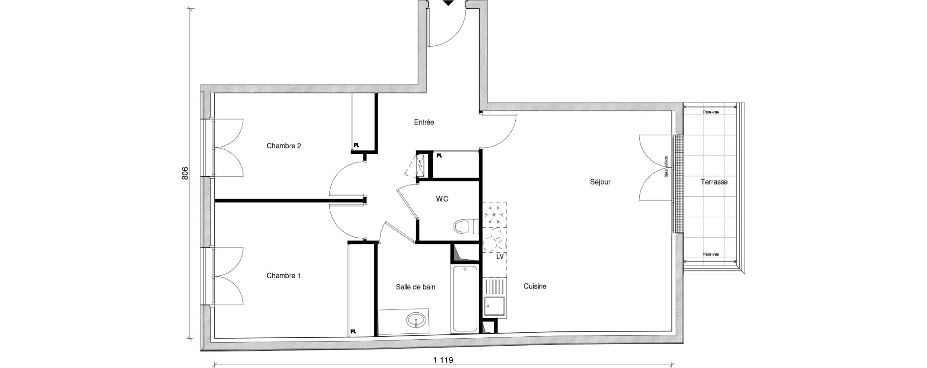 Appartement T3 de 64,49 m2 &agrave; Saint-Maur-Des-Foss&eacute;s Adamville