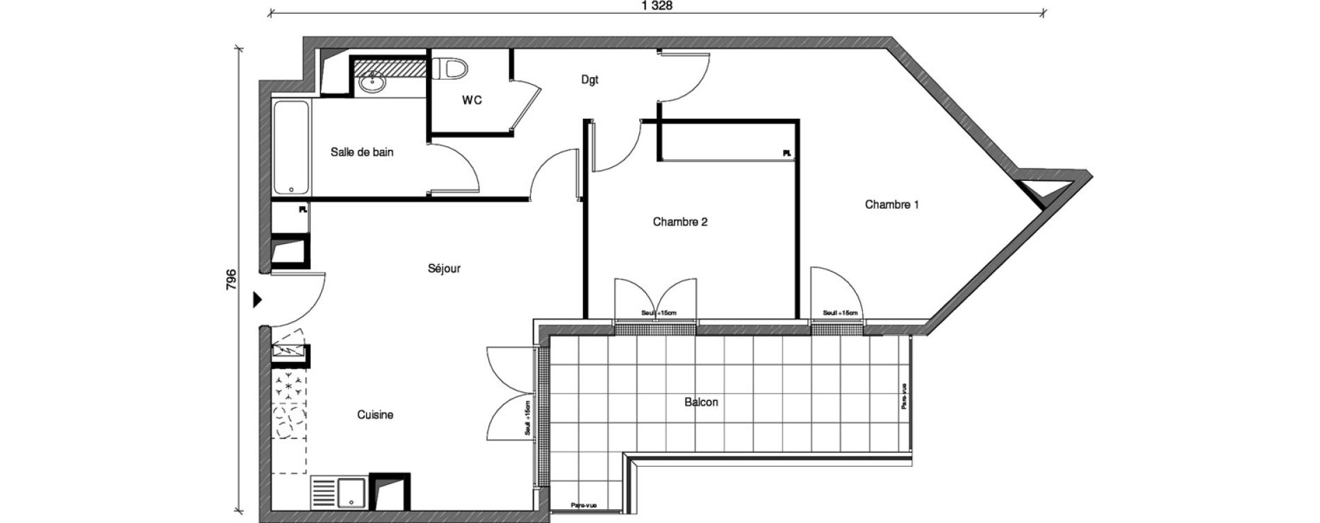 Appartement T3 de 67,00 m2 &agrave; Saint-Maur-Des-Foss&eacute;s Adamville