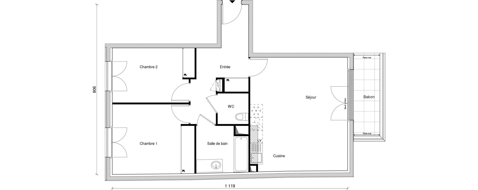 Appartement T3 de 64,49 m2 &agrave; Saint-Maur-Des-Foss&eacute;s Adamville