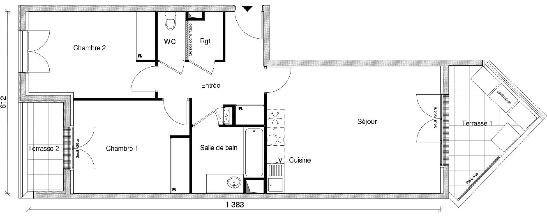 Appartement T3 de 66,25 m2 &agrave; Saint-Maur-Des-Foss&eacute;s Adamville