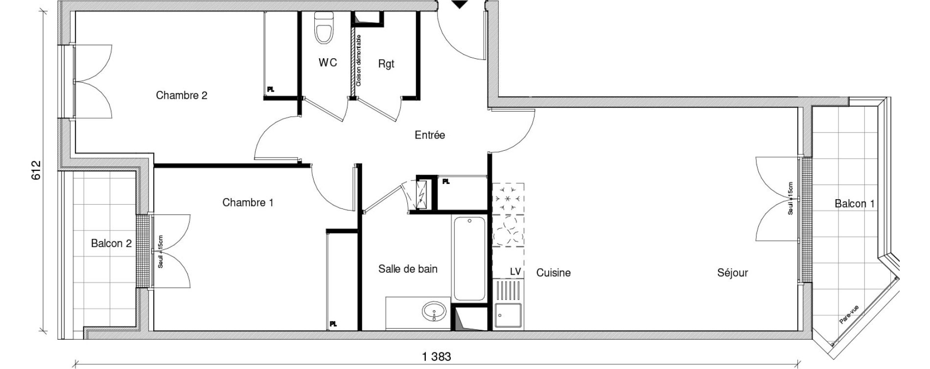 Appartement T3 de 66,25 m2 &agrave; Saint-Maur-Des-Foss&eacute;s Adamville