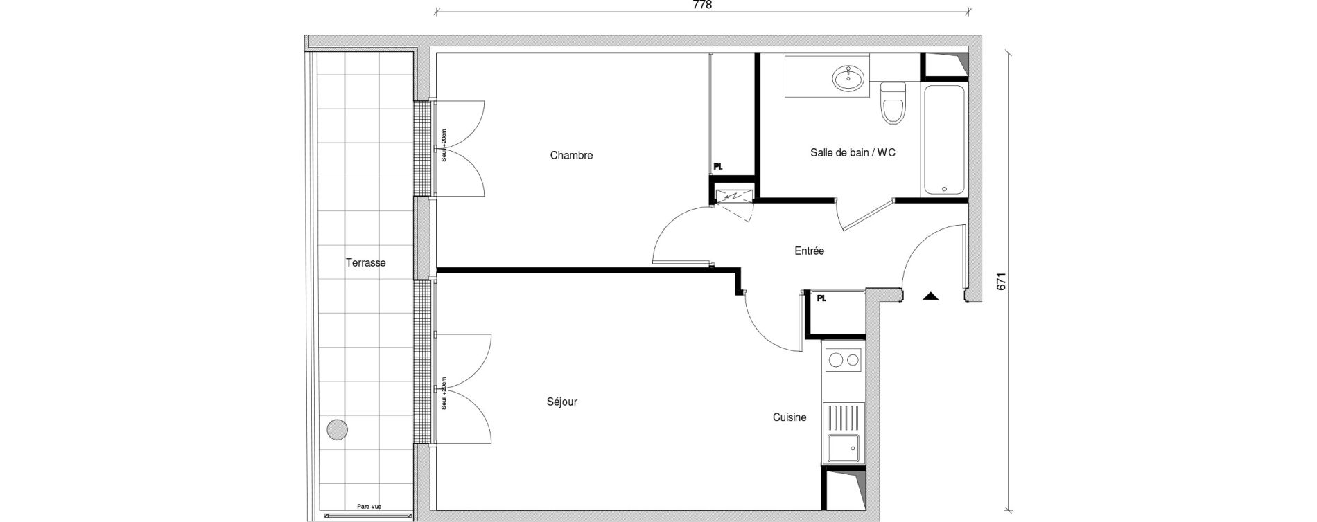 Appartement T2 de 45,42 m2 &agrave; Saint-Maur-Des-Foss&eacute;s Adamville