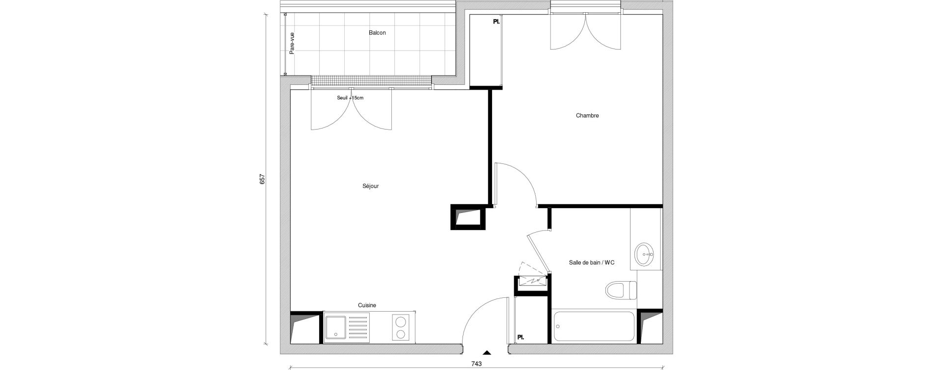 Appartement T2 de 41,41 m2 &agrave; Saint-Maur-Des-Foss&eacute;s Adamville
