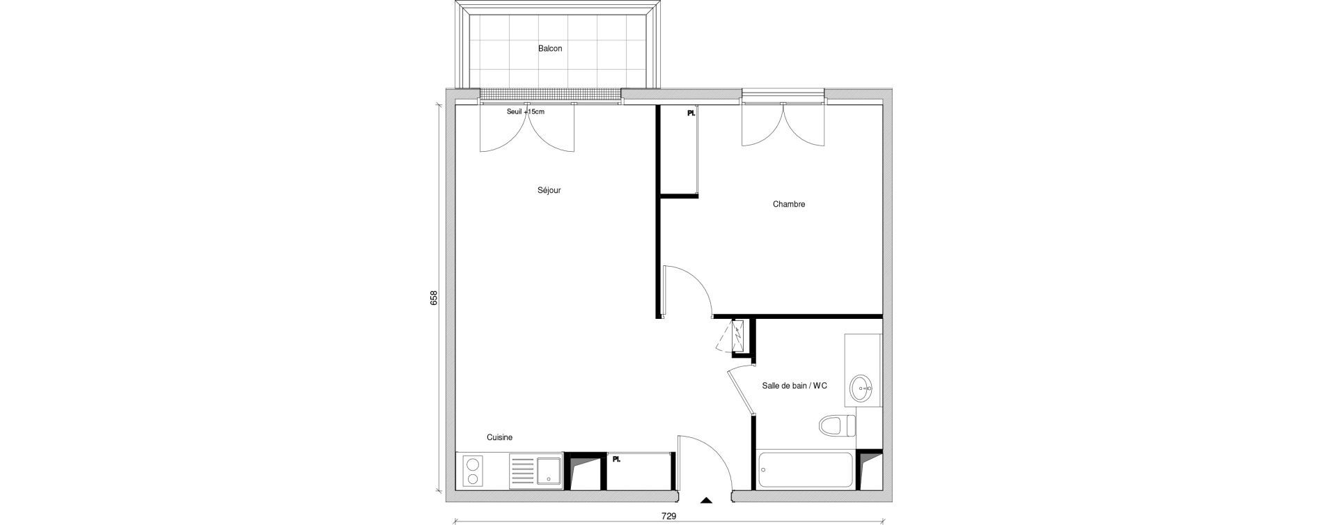 Appartement T2 de 46,10 m2 &agrave; Saint-Maur-Des-Foss&eacute;s Adamville