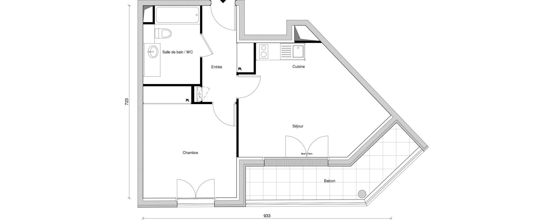 Appartement T2 de 44,16 m2 &agrave; Saint-Maur-Des-Foss&eacute;s Adamville