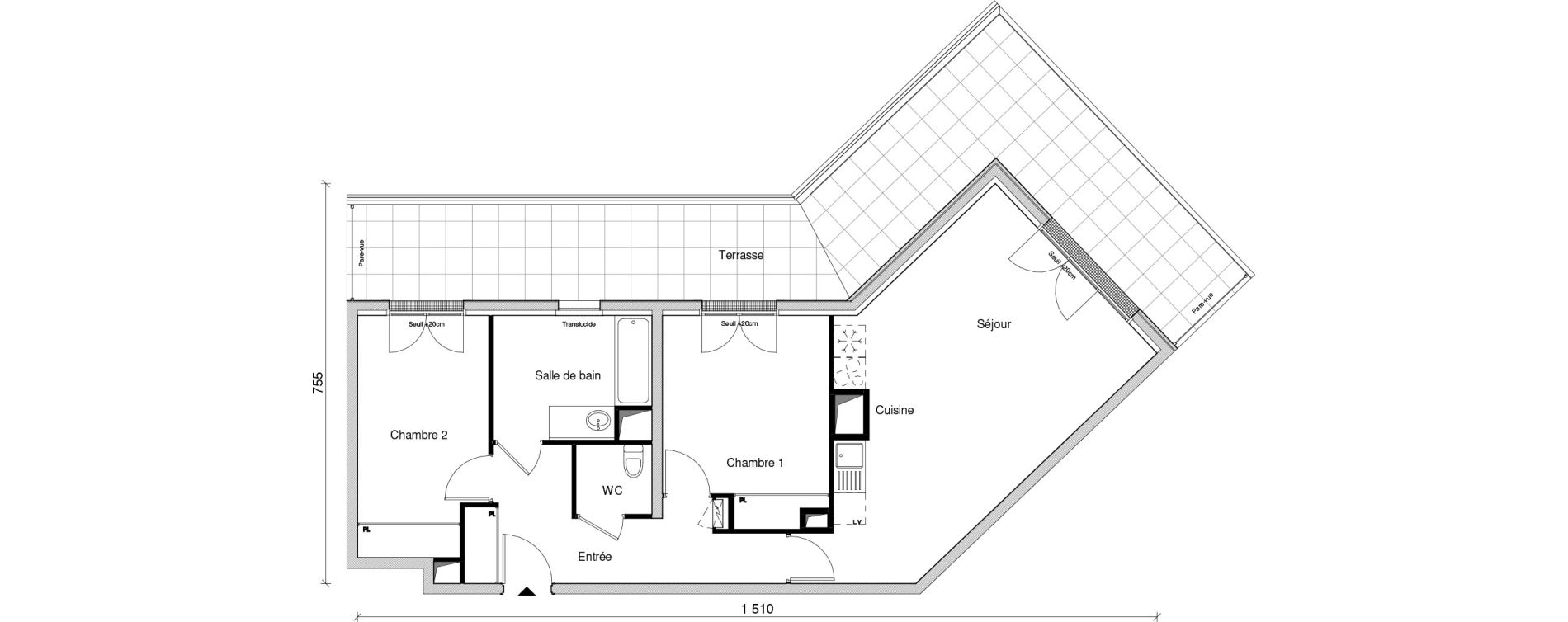 Appartement T3 de 68,01 m2 &agrave; Saint-Maur-Des-Foss&eacute;s Adamville